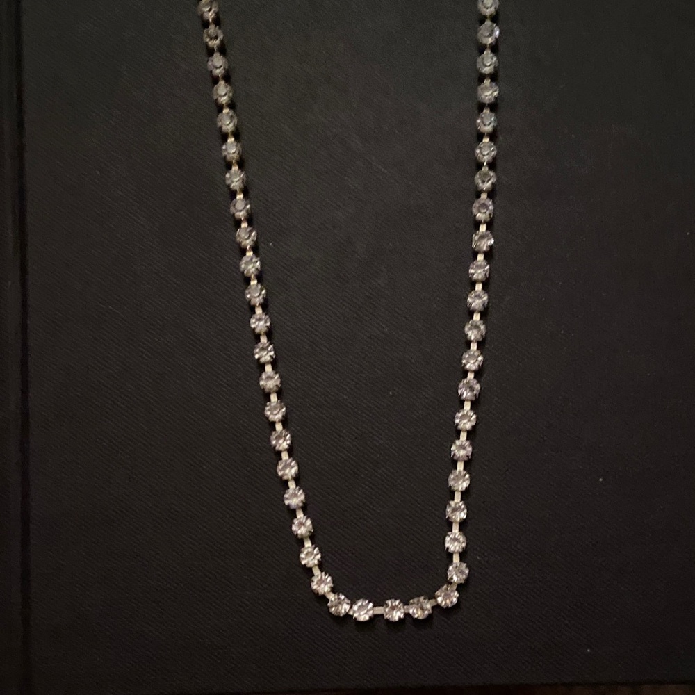 Vintage 80s 1980s Beautiful Silver tone rhinestone Necklace sparkly sparkle 36”